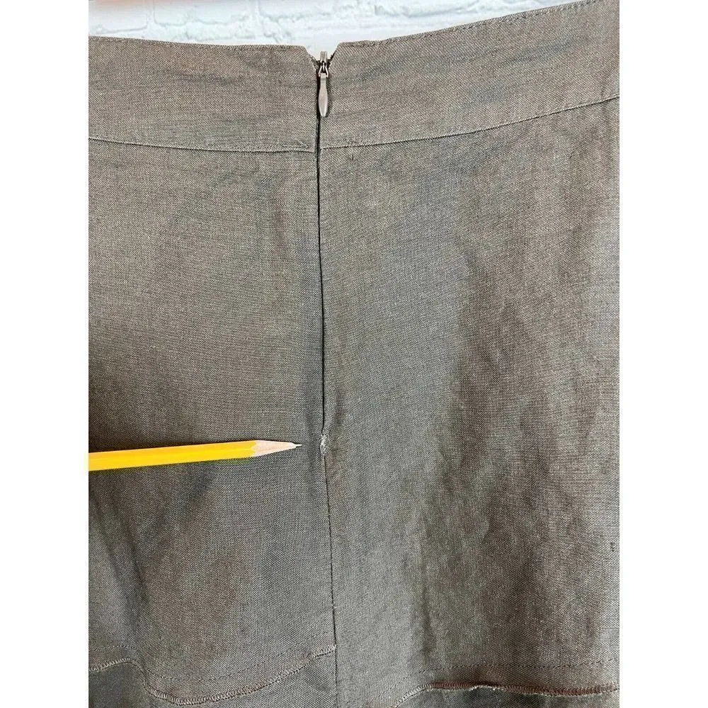SANDRO green gray khaki linen rayon A-line frill skirt size 18W